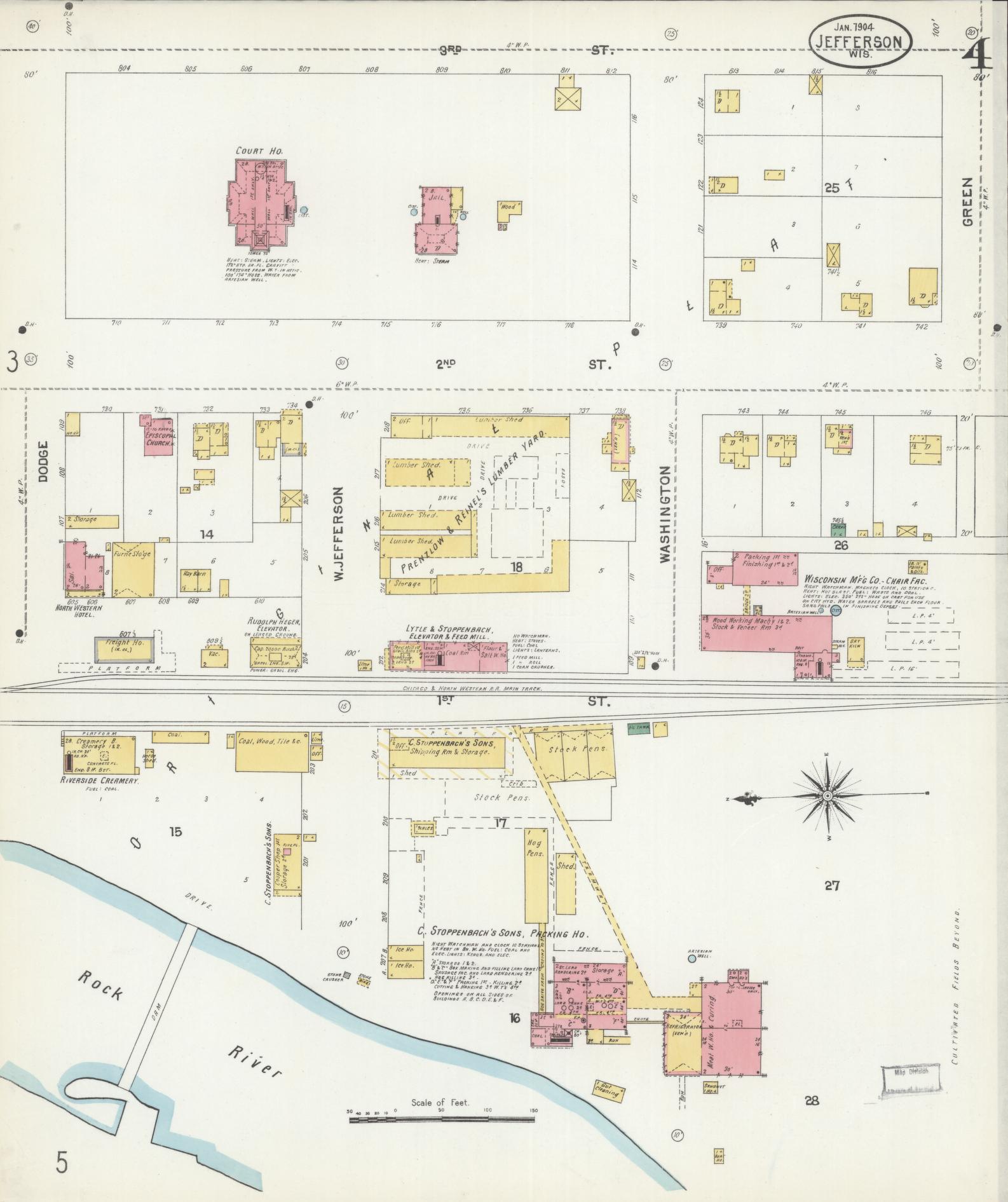 Sanborn Fire Insurance Map from Jefferson, Jefferson County, Wisconsin (1904), Sheet #0004 - Complete Map Set gallery image, historic Sanborn map, vintage wall art, Wisconsin Wisconsin