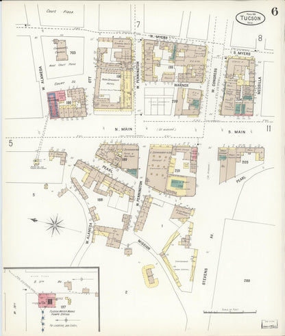 Sanborn Fire Insurance Map from Tucson, Pima County, Arizona (1901), Sheet #0006 - Complete Map Set gallery image, historic Sanborn map, vintage wall art, Arizona Arizona