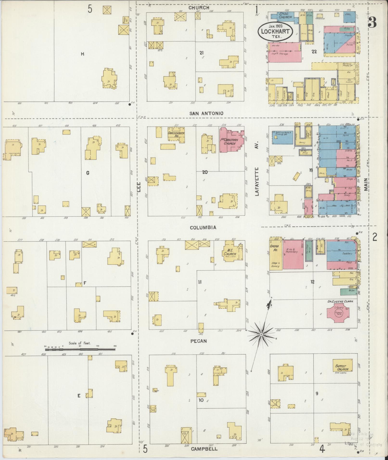 Sanborn Fire Insurance Map from Lockhart, Caldwell County, Texas (1903), Sheet #0003 - Historic Sanborn Fire Insurance Map Print, vintage old map wall art, antique decor, genealogy gift, Texas Texas map