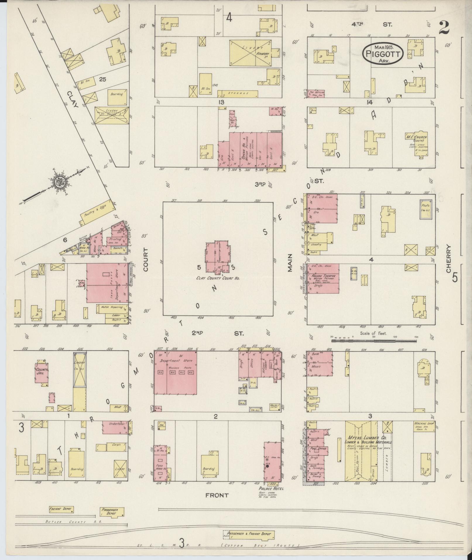 Sanborn Fire Insurance Map from Piggott, Clay County, Arkansas (1915), Sheet #0002 - Complete Map Set gallery image, historic Sanborn map, vintage wall art, Arkansas Arkansas