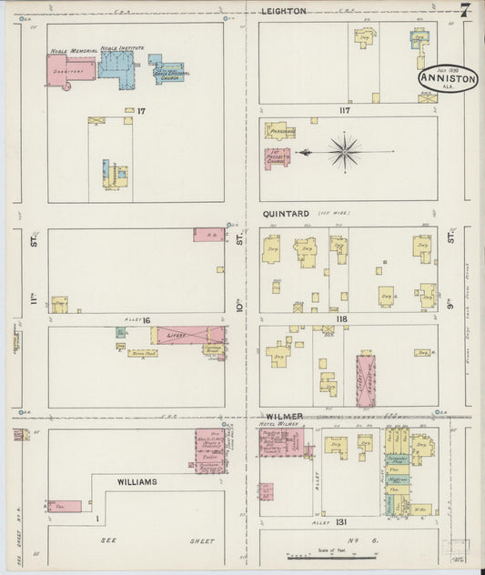 Sanborn Fire Insurance Map from Anniston, Calhoun County, Alabama (1890), Sheet #0007 - Historic Sanborn Fire Insurance Map Print, vintage old map wall art, antique decor, genealogy gift, Alabama Alabama map