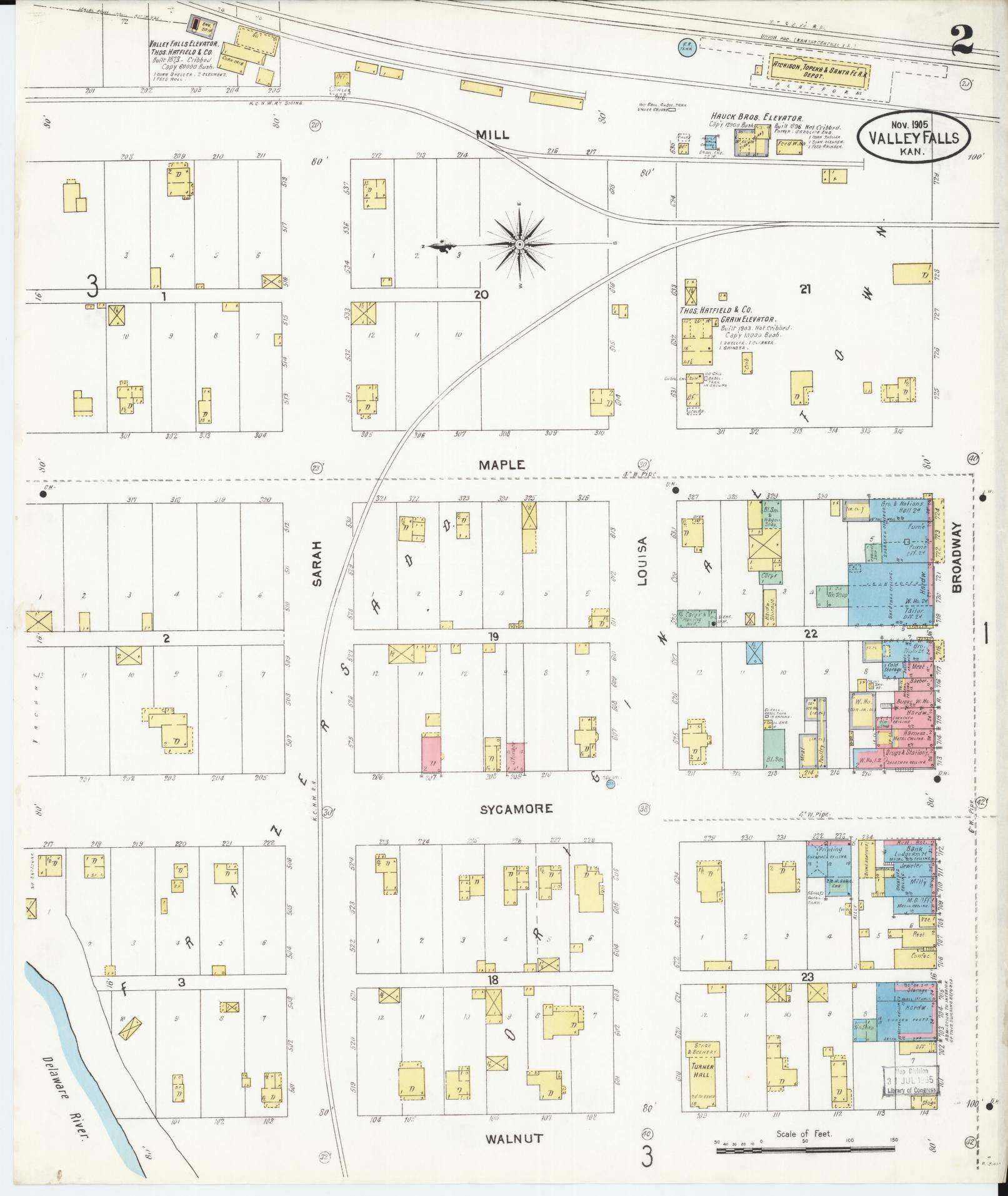 Sanborn Fire Insurance Map from Valley Falls, Jefferson County, Kansas (1905), Sheet #0002 - Historic Sanborn Fire Insurance Map Print, vintage old map wall art, antique decor, genealogy gift, Kansas Kansas map