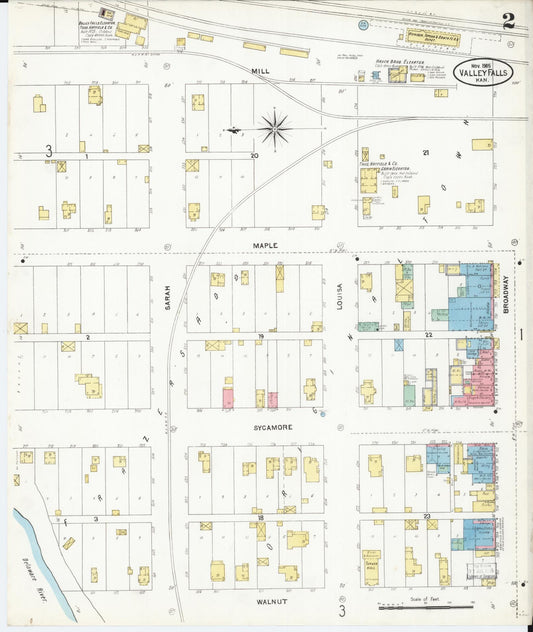 Sanborn Fire Insurance Map from Valley Falls, Jefferson County, Kansas (1905), Sheet #0002 - Historic Sanborn Fire Insurance Map Print, vintage old map wall art, antique decor, genealogy gift, Kansas Kansas map