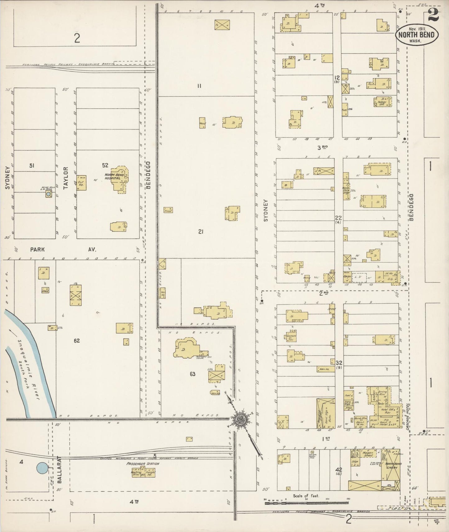 Sanborn Fire Insurance Map from North Bend, King County, Washington (1911), Sheet #0002 - Complete Map Set gallery image, historic Sanborn map, vintage wall art, Washington Washington
