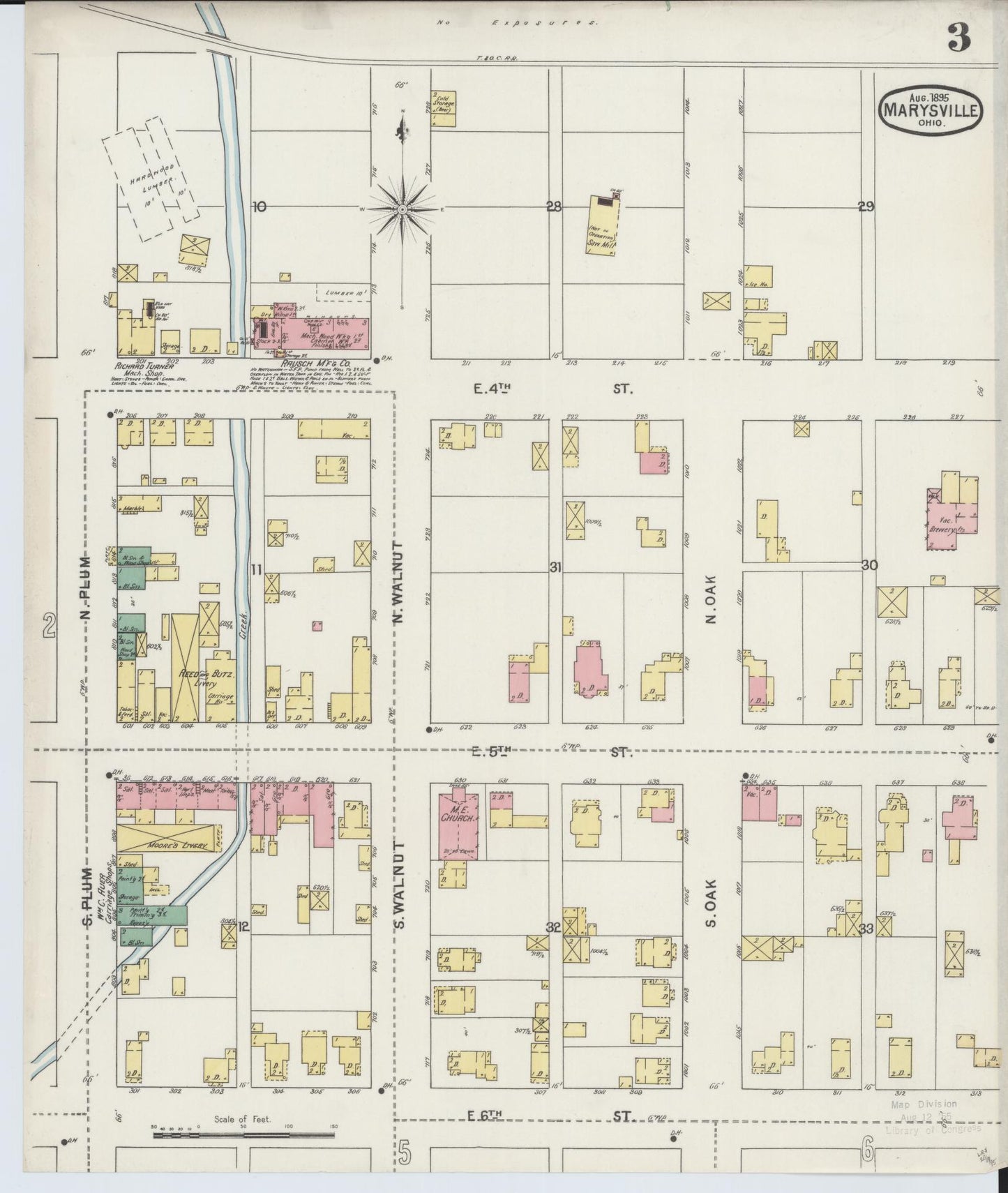 Sanborn Fire Insurance Map from Marysville, Union County, Ohio (1895), Sheet #0003 - Historic Sanborn Fire Insurance Map Print, vintage old map wall art, antique decor, genealogy gift, Ohio Ohio map