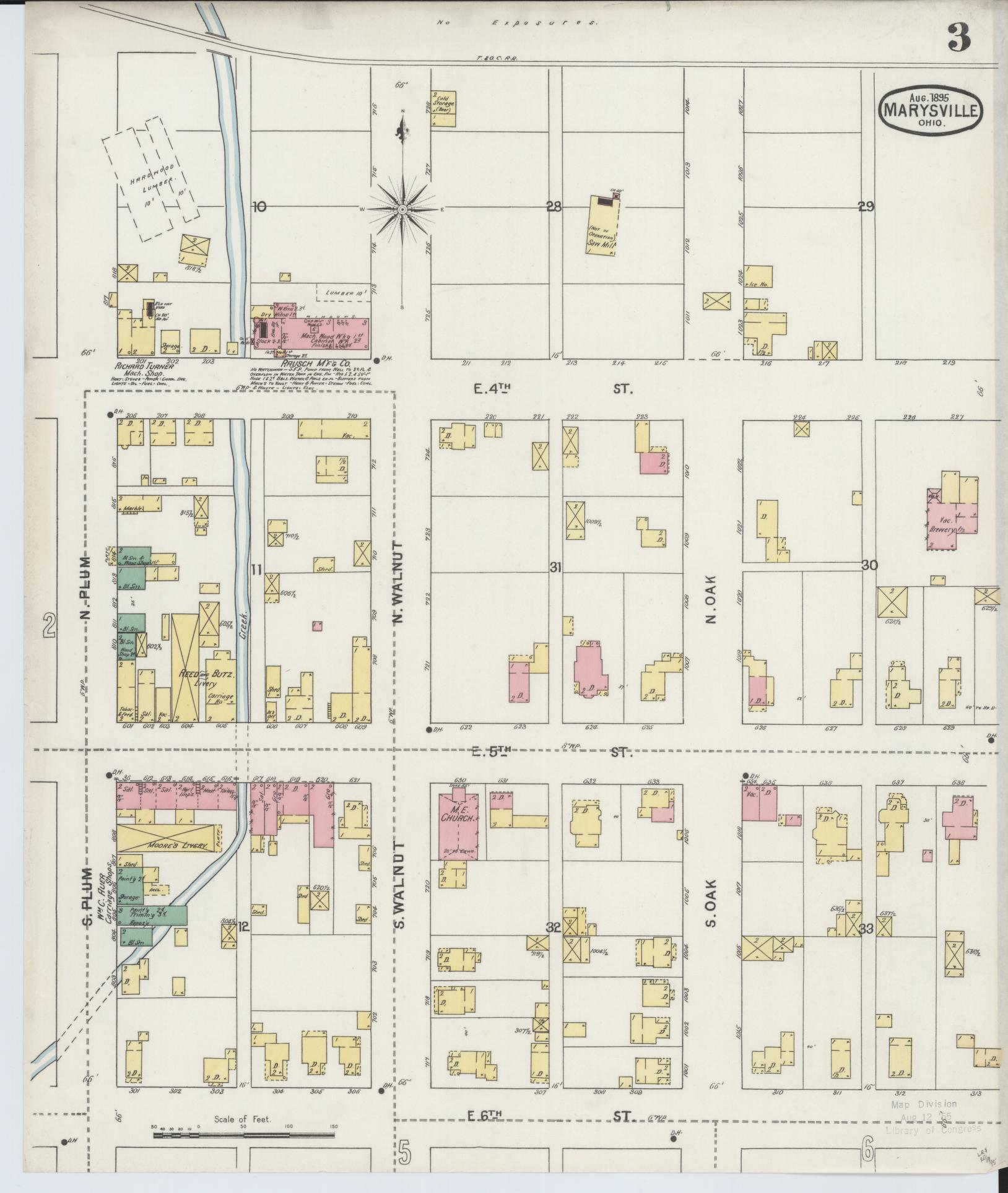 Sanborn Fire Insurance Map from Marysville, Union County, Ohio (1895), Sheet #0003 - Historic Sanborn Fire Insurance Map Print, vintage old map wall art, antique decor, genealogy gift, Ohio Ohio map
