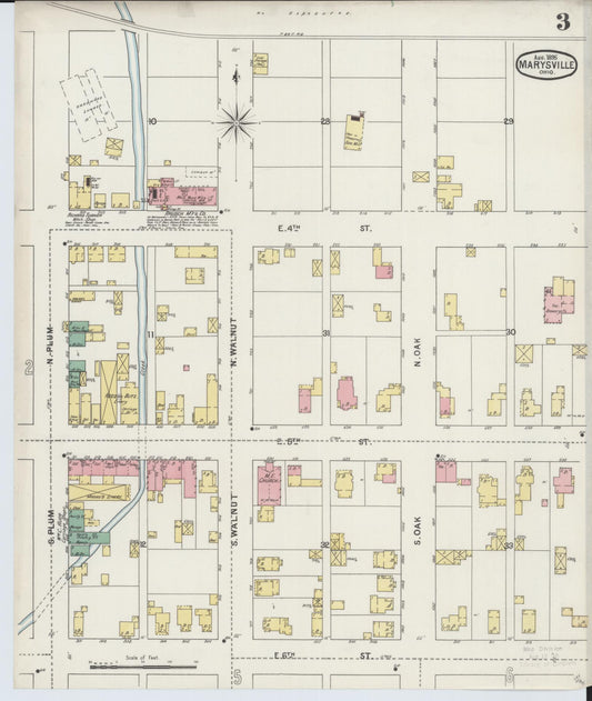 Sanborn Fire Insurance Map from Marysville, Union County, Ohio (1895), Sheet #0003 - Historic Sanborn Fire Insurance Map Print, vintage old map wall art, antique decor, genealogy gift, Ohio Ohio map