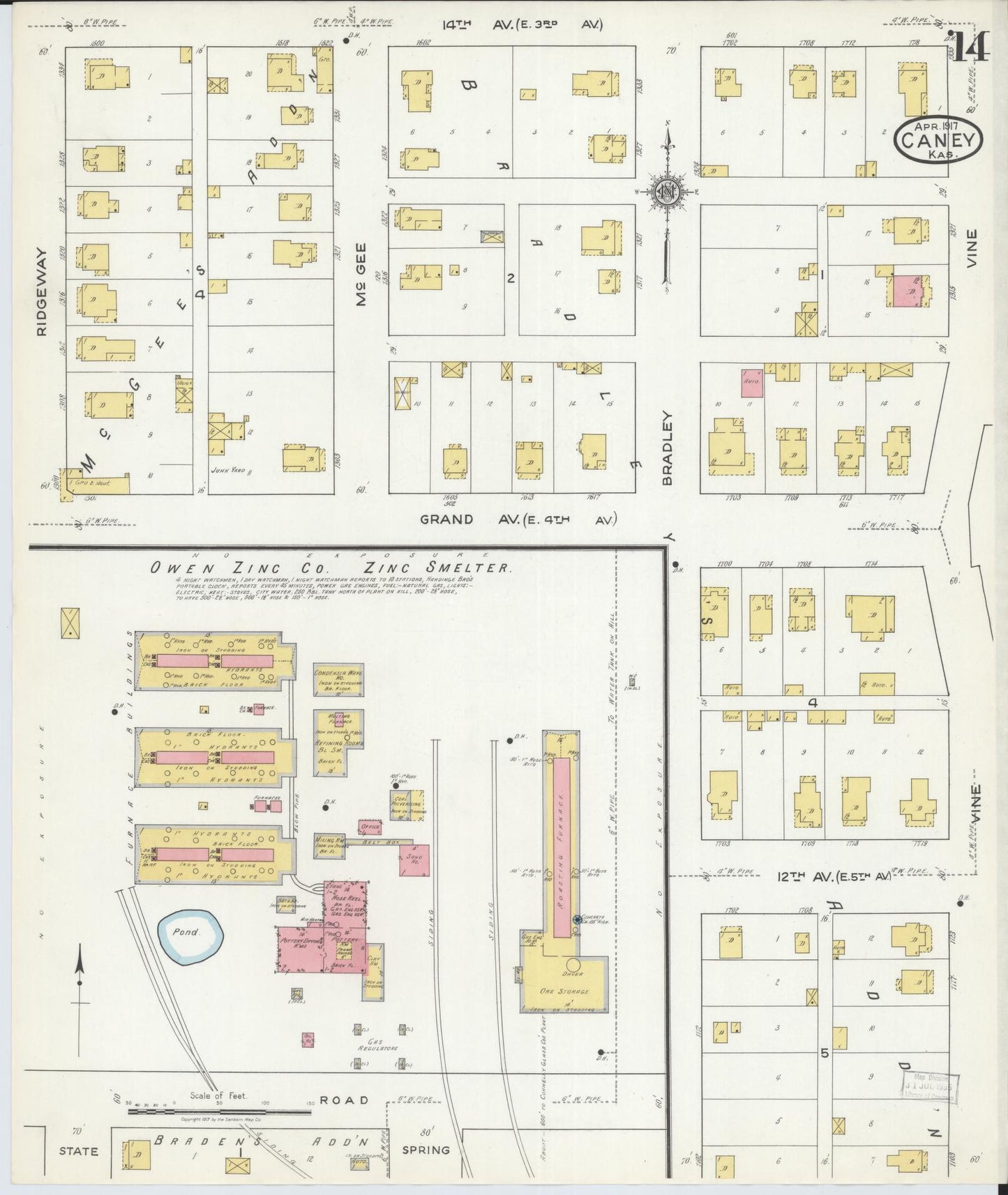 Sanborn Fire Insurance Map from Caney, Montgomery County, Kansas (1917), Sheet #0014 - Complete Map Set gallery image, historic Sanborn map, vintage wall art, Kansas Kansas