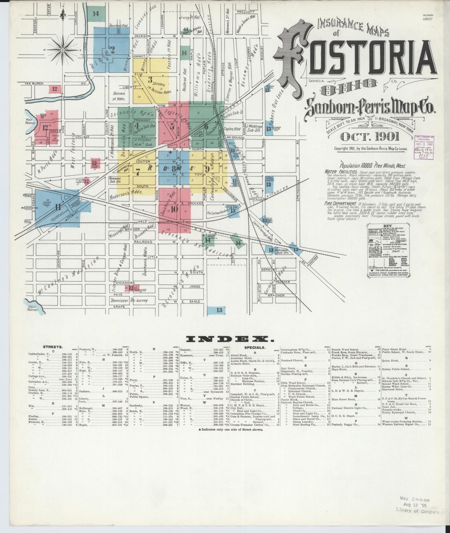 Sanborn Fire Insurance Map from Fostoria, Seneca, Hancock, And Wood Counties, Ohio (1901), Sheet #0001 - Historic Sanborn Fire Insurance Map Print, vintage old map wall art, antique decor, genealogy gift, Ohio Ohio map