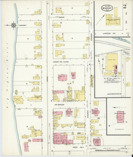 Sanborn Fire Insurance Map from Newport, Cocke County, Tennessee (1913), Sheet #0002 - Historic Sanborn Fire Insurance Map Print, vintage old map wall art, antique decor, genealogy gift, Tennessee Tennessee map