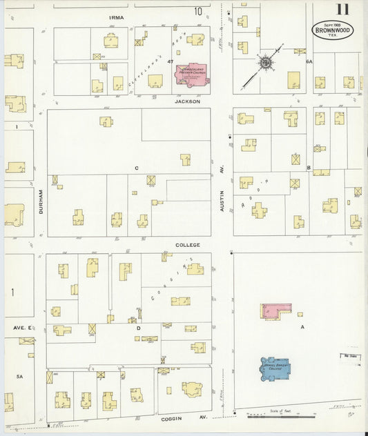 Sanborn Fire Insurance Map from Brownwood, Brown County, Texas (1909), Sheet #0011 - Historic Sanborn Fire Insurance Map Print, vintage old map wall art, antique decor, genealogy gift, Texas Texas map