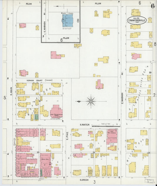 Sanborn Fire Insurance Map from Crawfordsville, Montgomery County, Indiana (1902), Sheet #0006 - Historic Sanborn Fire Insurance Map Print, vintage old map wall art, antique decor, genealogy gift, Indiana Indiana map