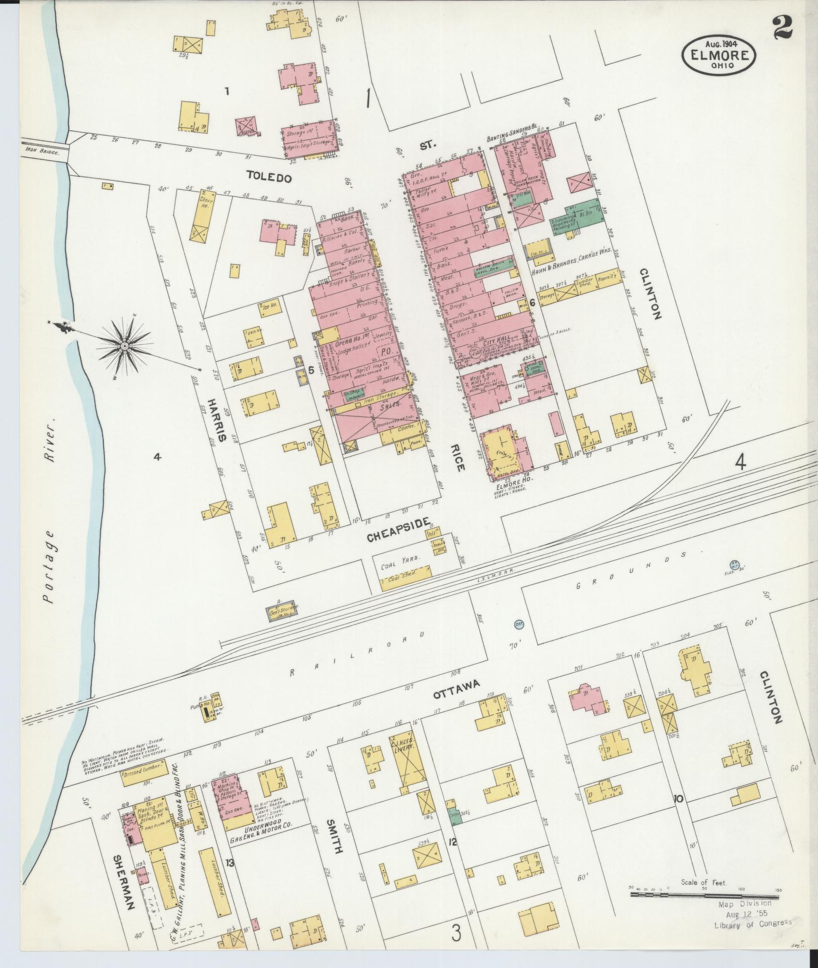 Sanborn Fire Insurance Map from Elmore, Ottawa County, Ohio (1904), Sheet #0002 - Complete Map Set gallery image, historic Sanborn map, vintage wall art, Ohio Ohio