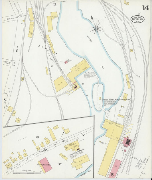 Sanborn Fire Insurance Map from Berlin, Coos County, New Hampshire (1905), Sheet #0014 - Historic Sanborn Fire Insurance Map Print, vintage old map wall art, antique decor, genealogy gift, New Hampshire New Hampshire map