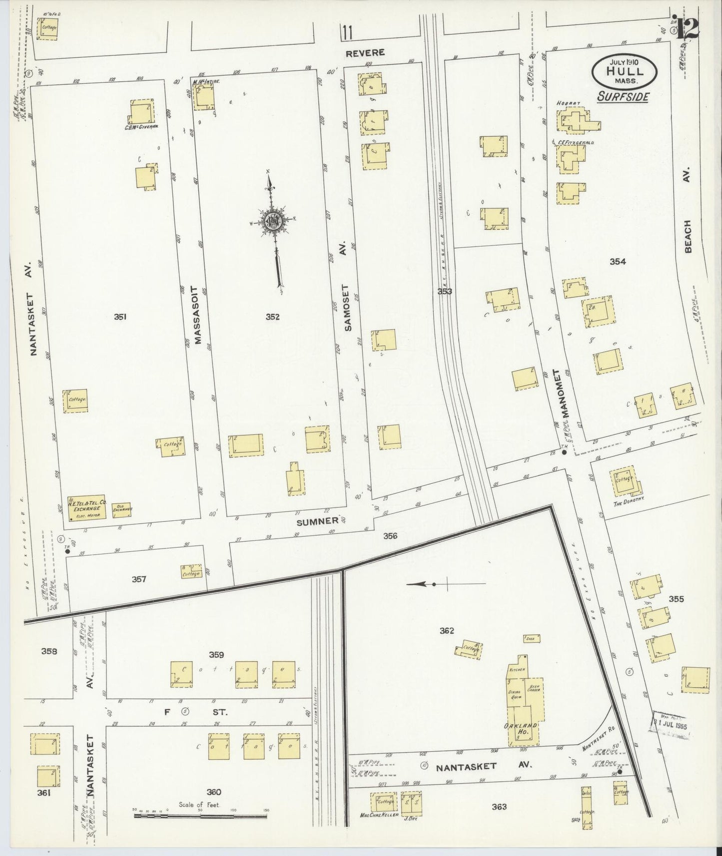 Sanborn Fire Insurance Map from Hull, Plymouth County, Massachusetts (1910), Sheet #0012 - Complete Map Set gallery image, historic Sanborn map, vintage wall art, Massachusetts Massachusetts