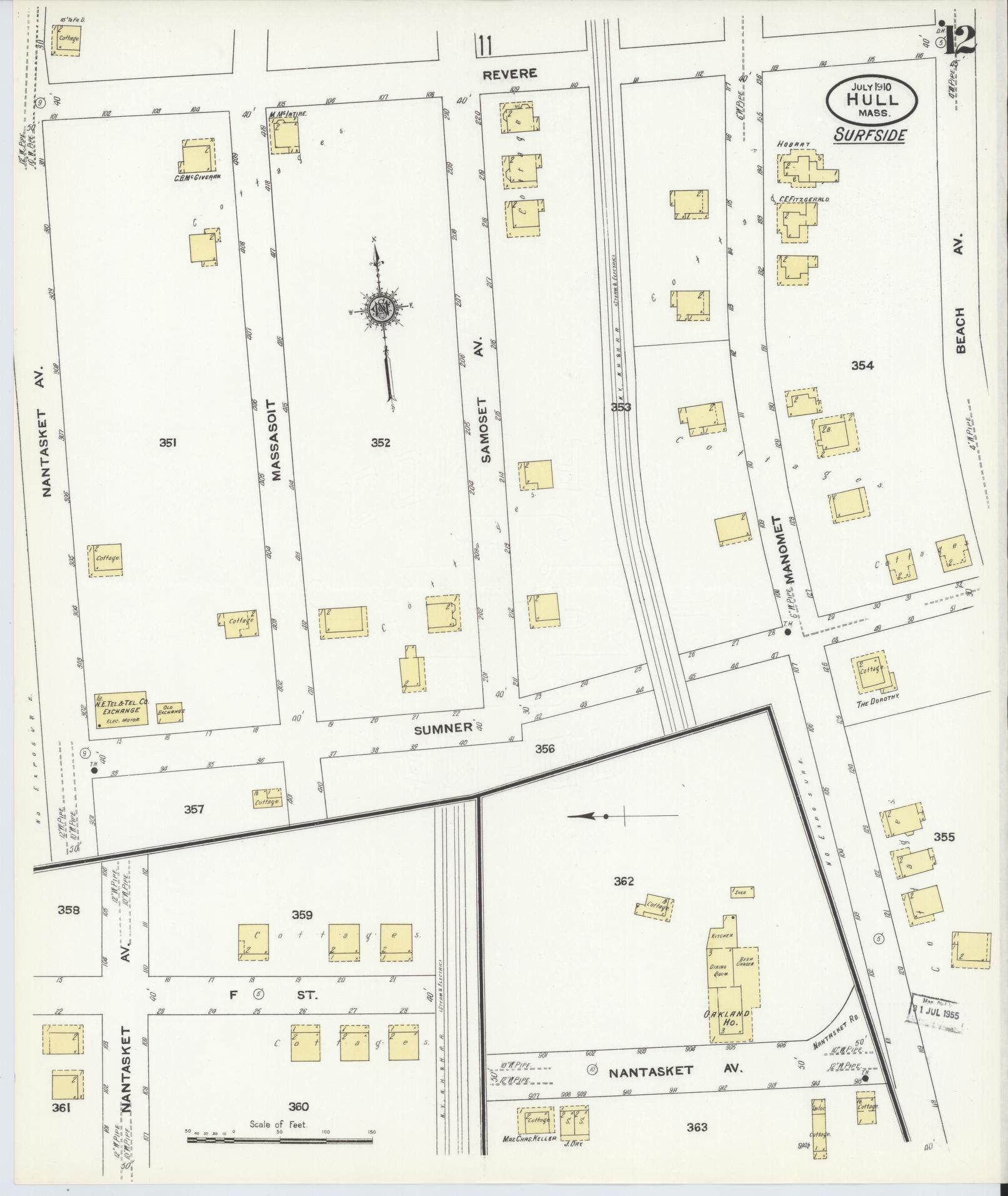 Sanborn Fire Insurance Map from Hull, Plymouth County, Massachusetts (1910), Sheet #0012 - Complete Map Set gallery image, historic Sanborn map, vintage wall art, Massachusetts Massachusetts