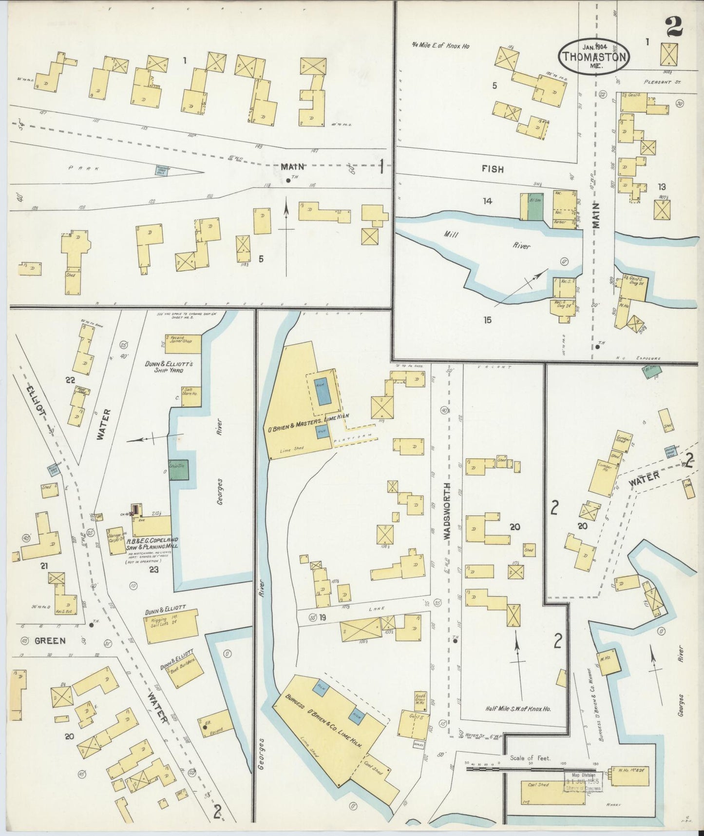 Sanborn Fire Insurance Map from Thomaston, Knox County, Maine (1904), Sheet #0002 - Historic Sanborn Fire Insurance Map Print, vintage old map wall art, antique decor, genealogy gift, Maine Maine map