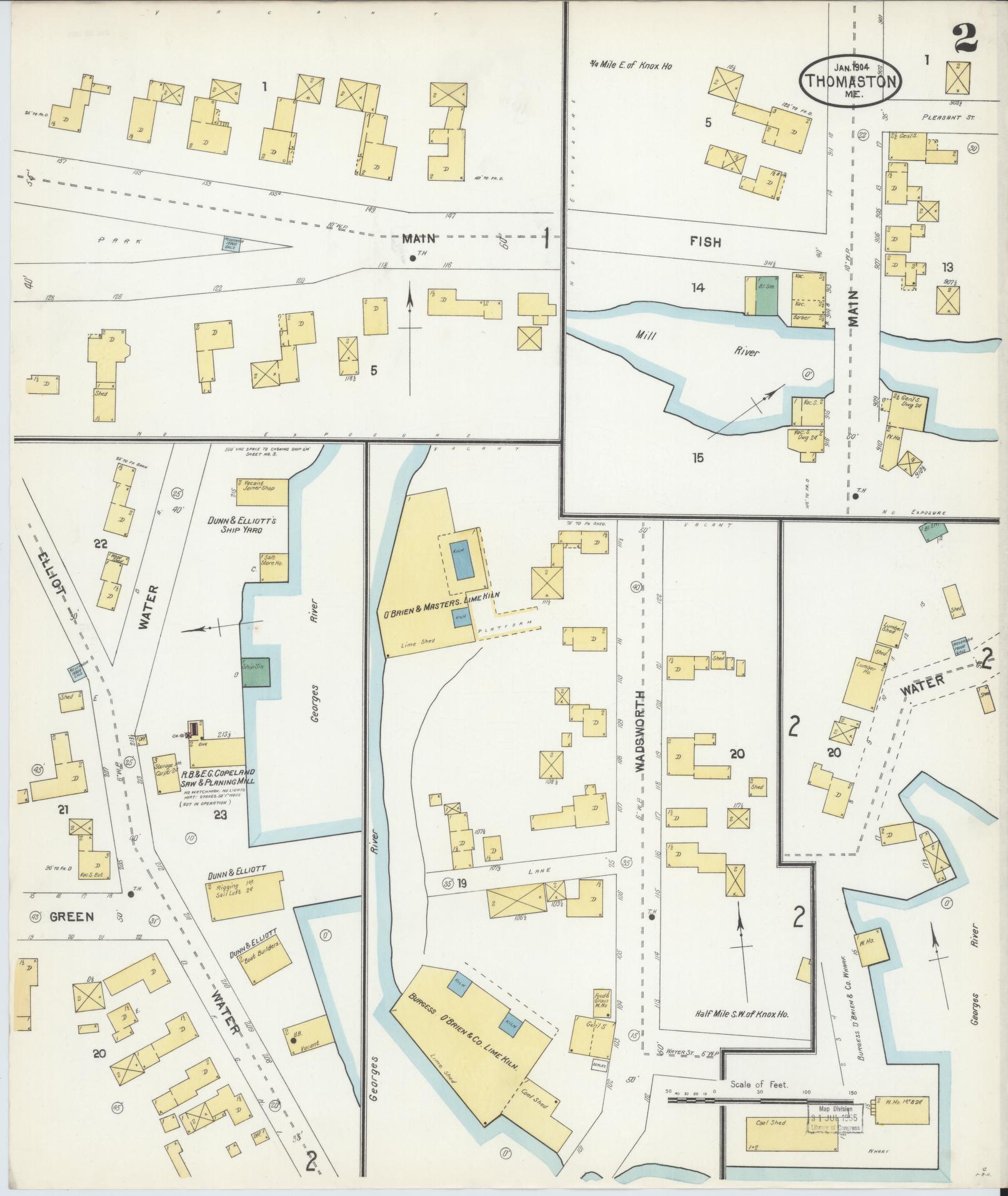Sanborn Fire Insurance Map from Thomaston, Knox County, Maine (1904), Sheet #0002 - Historic Sanborn Fire Insurance Map Print, vintage old map wall art, antique decor, genealogy gift, Maine Maine map
