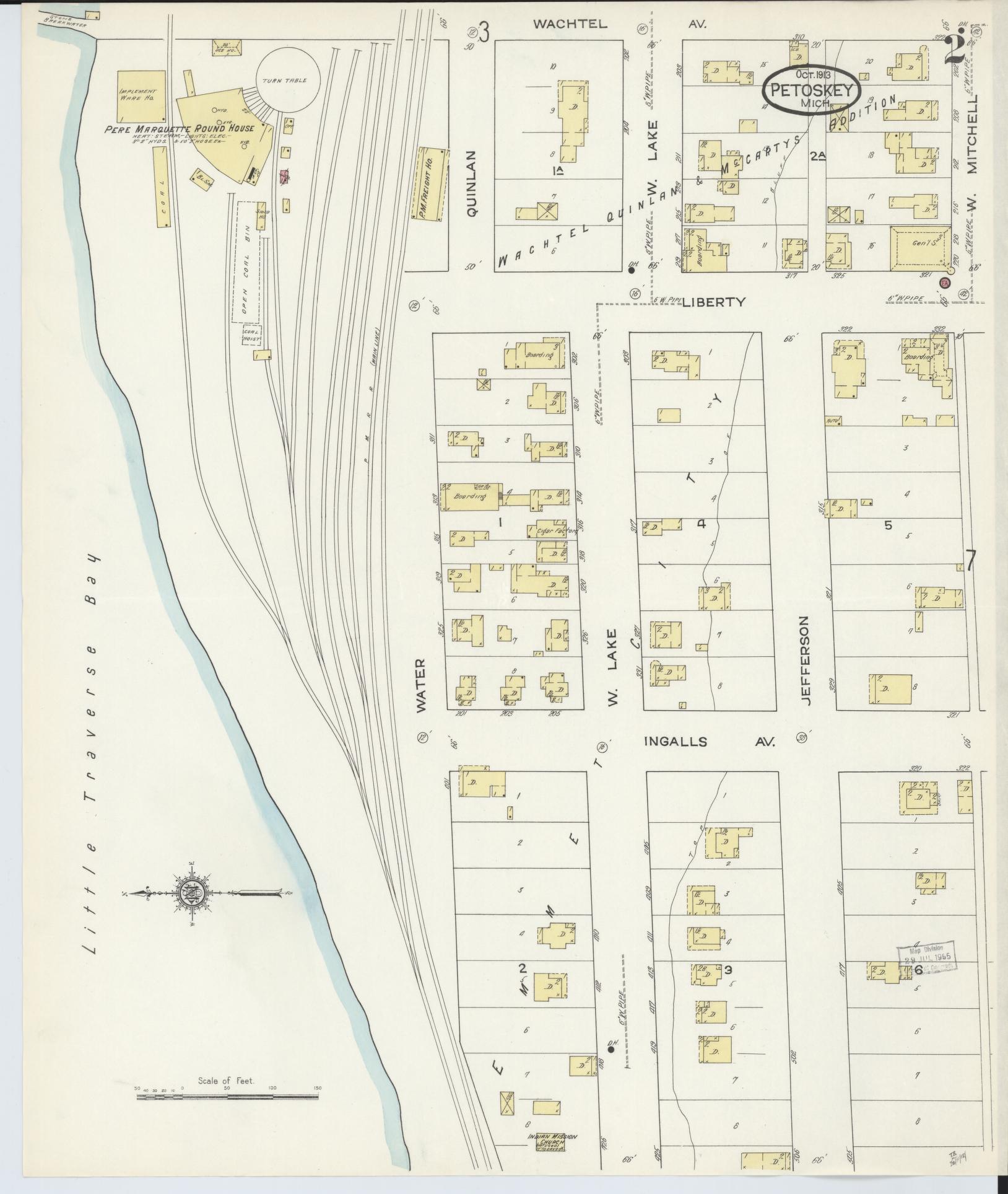 Sanborn Fire Insurance Map from Petoskey, Emmet County, Michigan (1913), Sheet #0002 - Historic Sanborn Fire Insurance Map Print, vintage old map wall art, antique decor, genealogy gift, Michigan Michigan map