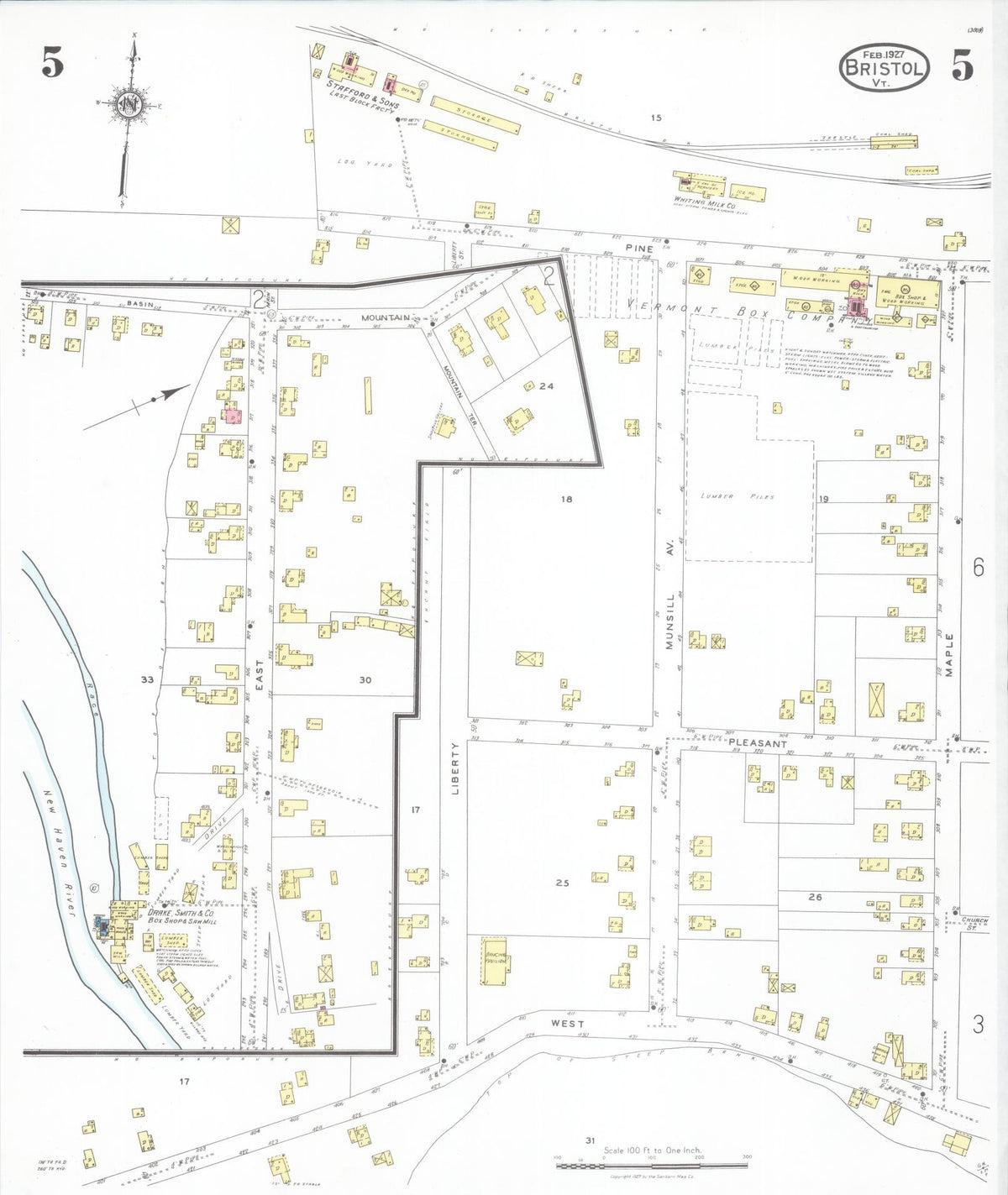 Sanborn Fire Insurance Map from Bristol, Addison County, Vermont (1927), Sheet #0005 - Complete Map Set gallery image, historic Sanborn map, vintage wall art, Vermont Vermont