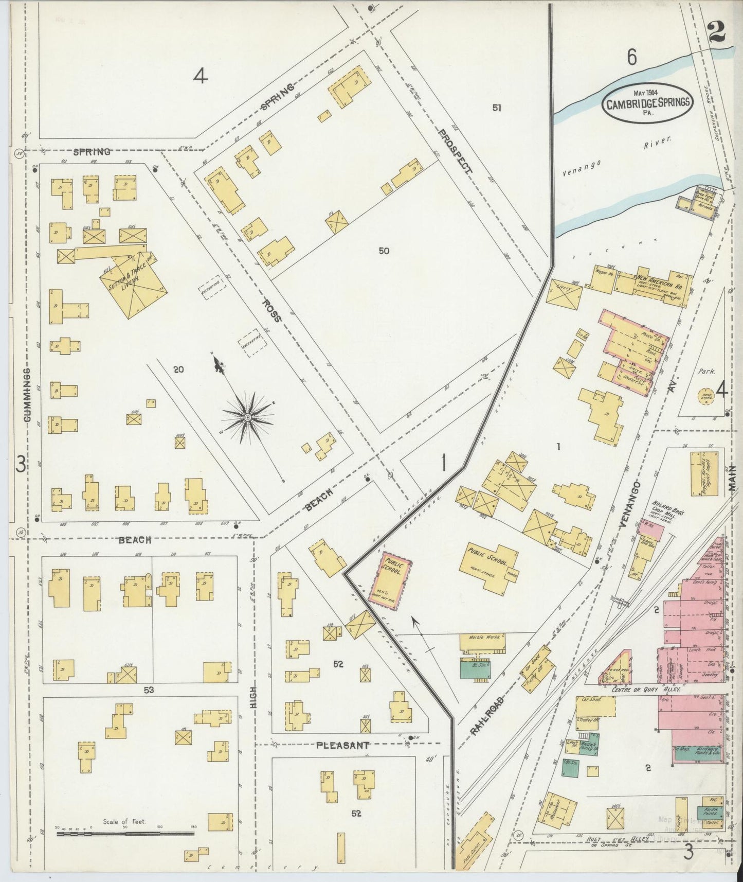 Sanborn Fire Insurance Map from Cambridge Springs, Crawford County, Pennsylvania (1904), Sheet #0002 - Historic Sanborn Fire Insurance Map Print, vintage old map wall art, antique decor, genealogy gift, Pennsylvania Pennsylvania map