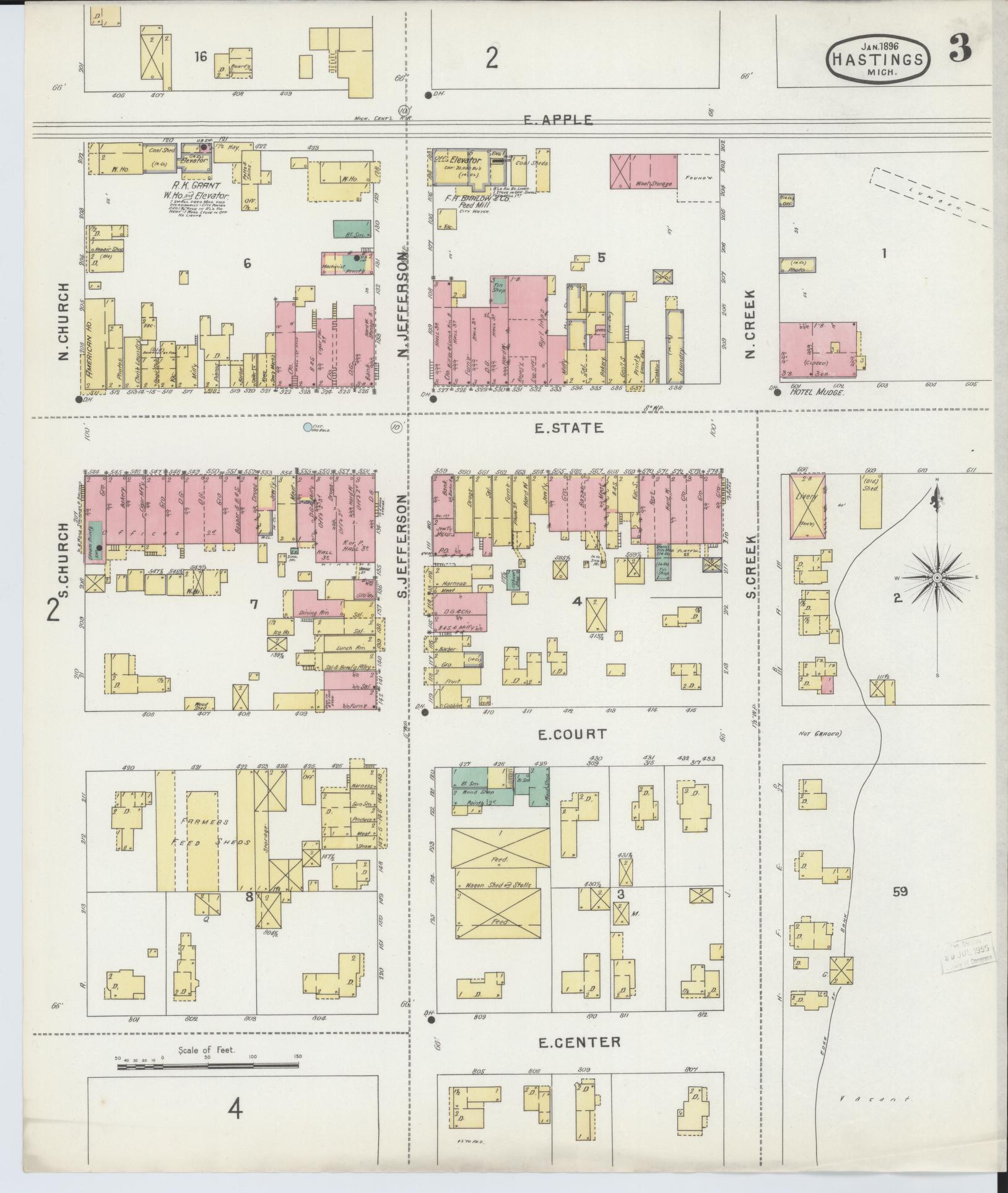 Sanborn Fire Insurance Map from Hastings, Barry County, Michigan (1896), Sheet #0003 - Historic Sanborn Fire Insurance Map Print, vintage old map wall art, antique decor, genealogy gift, Michigan Michigan map