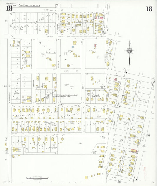 Sanborn Fire Insurance Map from Centralia, Marion, Clinton, Jefferson, and Washington Counties, Illinois (1938), Sheet #0018 - Historic Sanborn Fire Insurance Map Print, vintage old map wall art, antique decor, genealogy gift, Illinois Illinois map