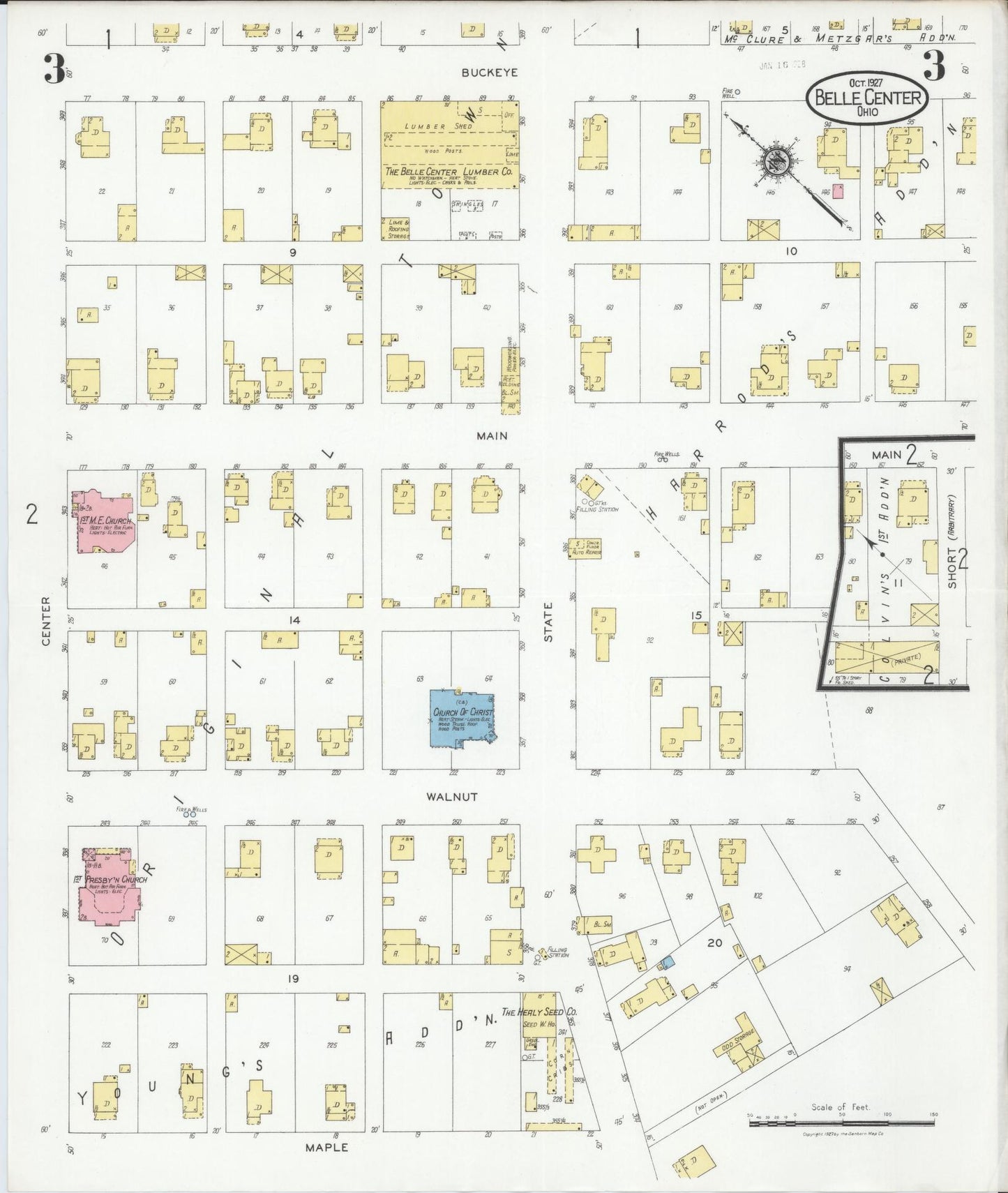 Sanborn Fire Insurance Map from Belle Centre, Logan County, Ohio (1927), Sheet #0003 - Historic Sanborn Fire Insurance Map Print, vintage old map wall art, antique decor, genealogy gift, Ohio Ohio map