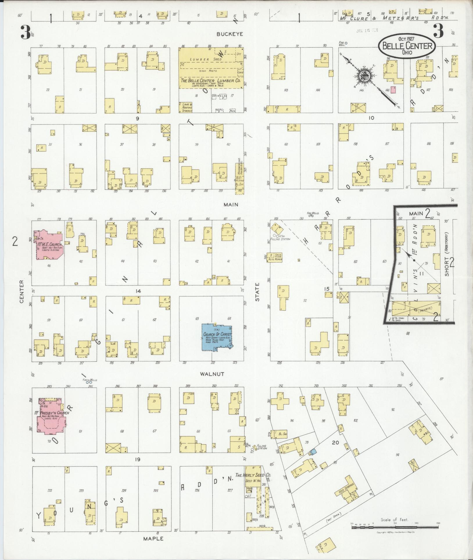 Sanborn Fire Insurance Map from Belle Centre, Logan County, Ohio (1927), Sheet #0003 - Historic Sanborn Fire Insurance Map Print, vintage old map wall art, antique decor, genealogy gift, Ohio Ohio map