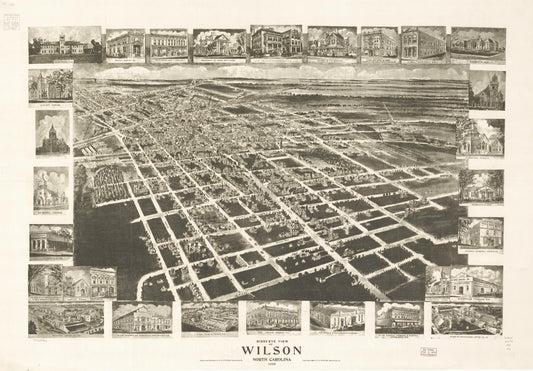 Birds eye view of Wilson, North Carolina 1908. (1908) – Historic Bird’s-Eye View Panorama Print