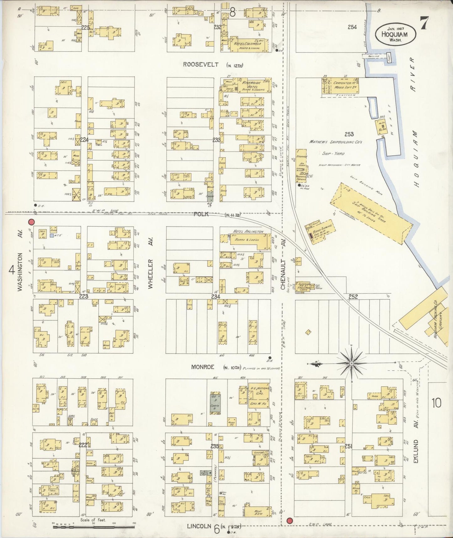 Sanborn Fire Insurance Map from Hoquiam, Grays Harbor County, Washington (1907), Sheet #0007 - Complete Map Set gallery image, historic Sanborn map, vintage wall art, Washington Washington