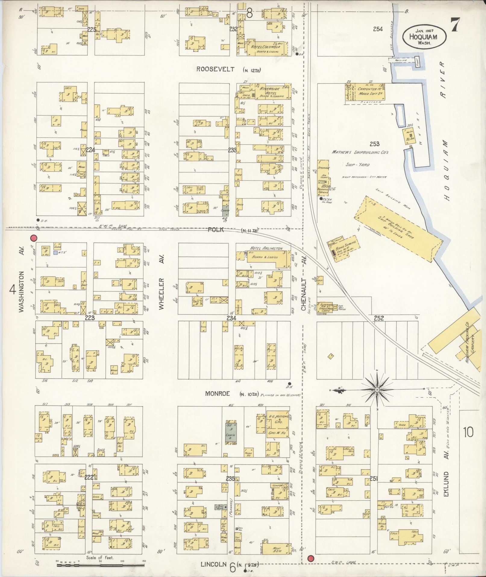 Sanborn Fire Insurance Map from Hoquiam, Grays Harbor County, Washington (1907), Sheet #0007 - Complete Map Set gallery image, historic Sanborn map, vintage wall art, Washington Washington