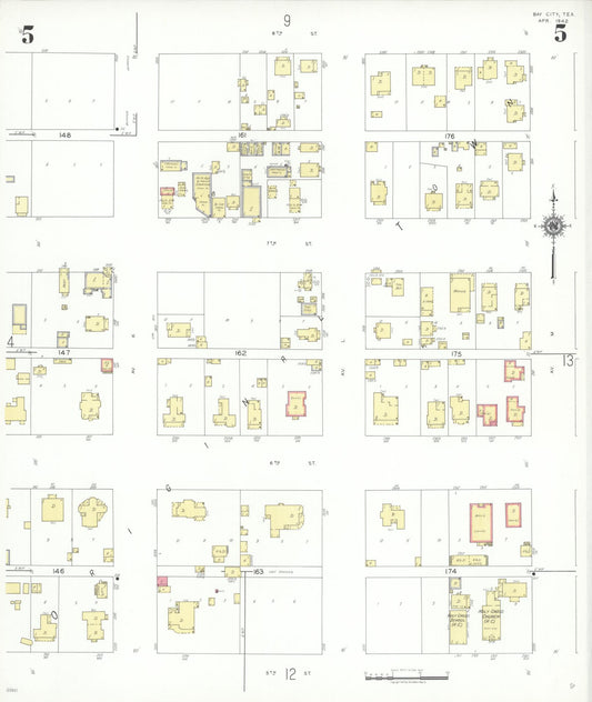 Sanborn Fire Insurance Map from Bay City, Matagorda County, Texas (1942), Sheet #0005 - Historic Sanborn Fire Insurance Map Print, vintage old map wall art, antique decor, genealogy gift, Texas Texas map