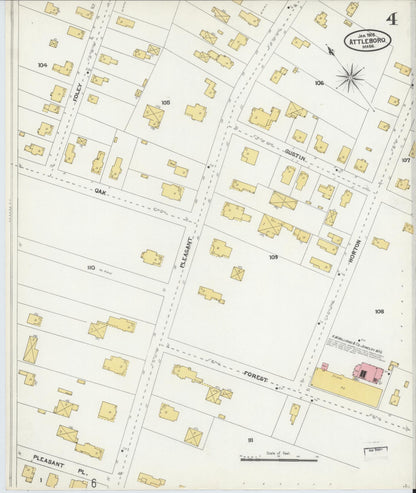 Sanborn Fire Insurance Map from Attleboro, Bristol County, Massachusetts (1905), Sheet #0004 - Complete Map Set gallery image, historic Sanborn map, vintage wall art, Massachusetts Massachusetts