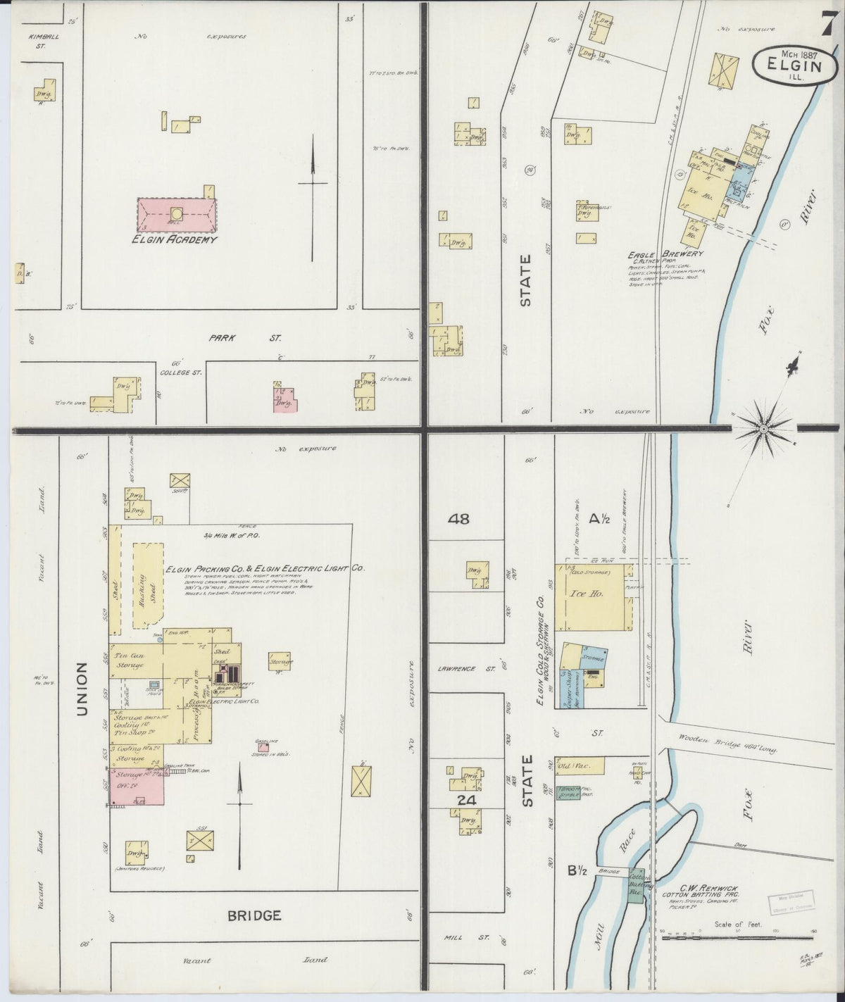 Sanborn Fire Insurance Map from Elgin, Kane County, Illinois (1887), Sheet #0007 - Complete Map Set gallery image, historic Sanborn map, vintage wall art, Illinois Illinois