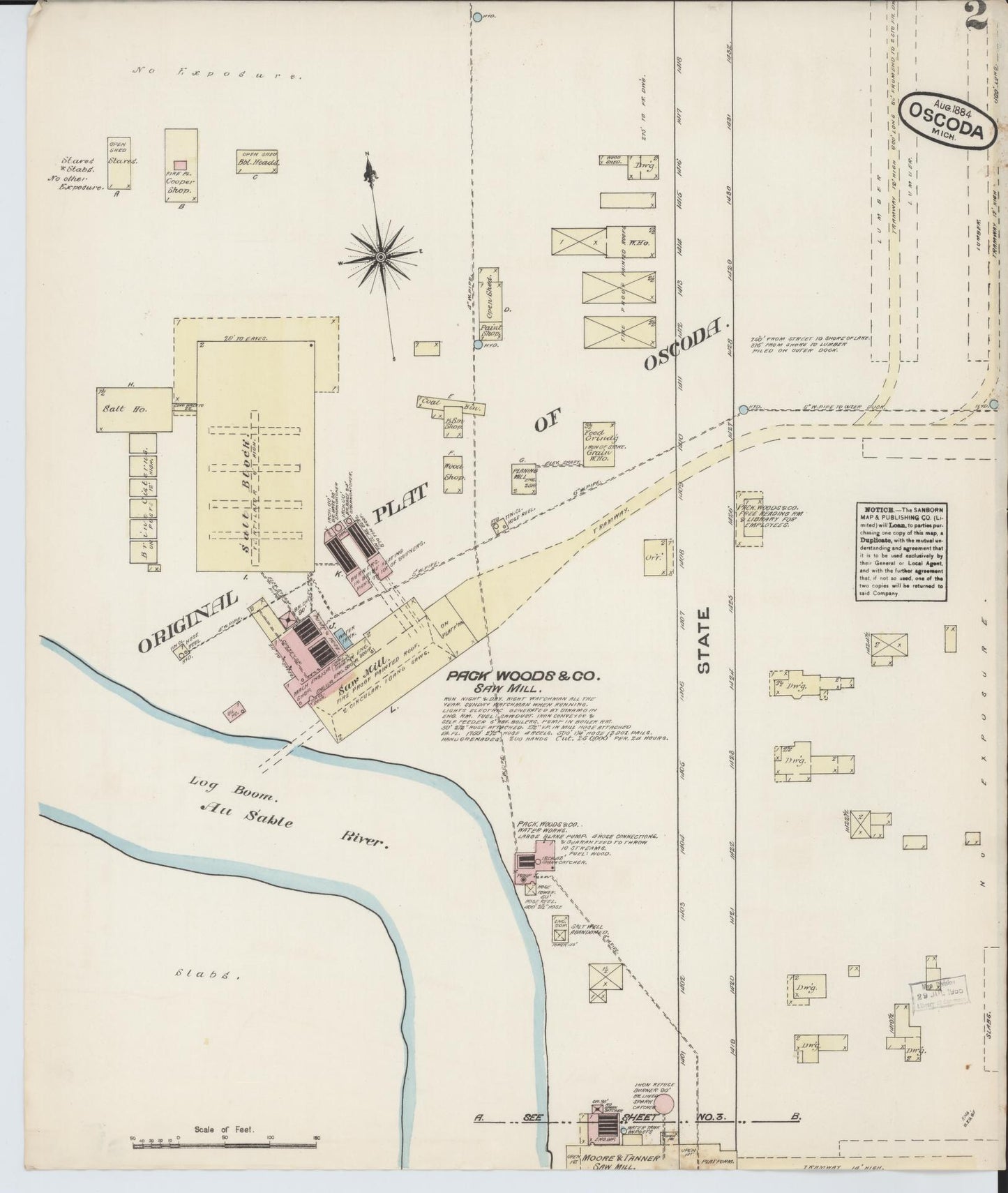 Sanborn Fire Insurance Map from Oscoda, Iosco County, Michigan (1884), Sheet #0002 - Complete Map Set gallery image, historic Sanborn map, vintage wall art, Michigan Michigan