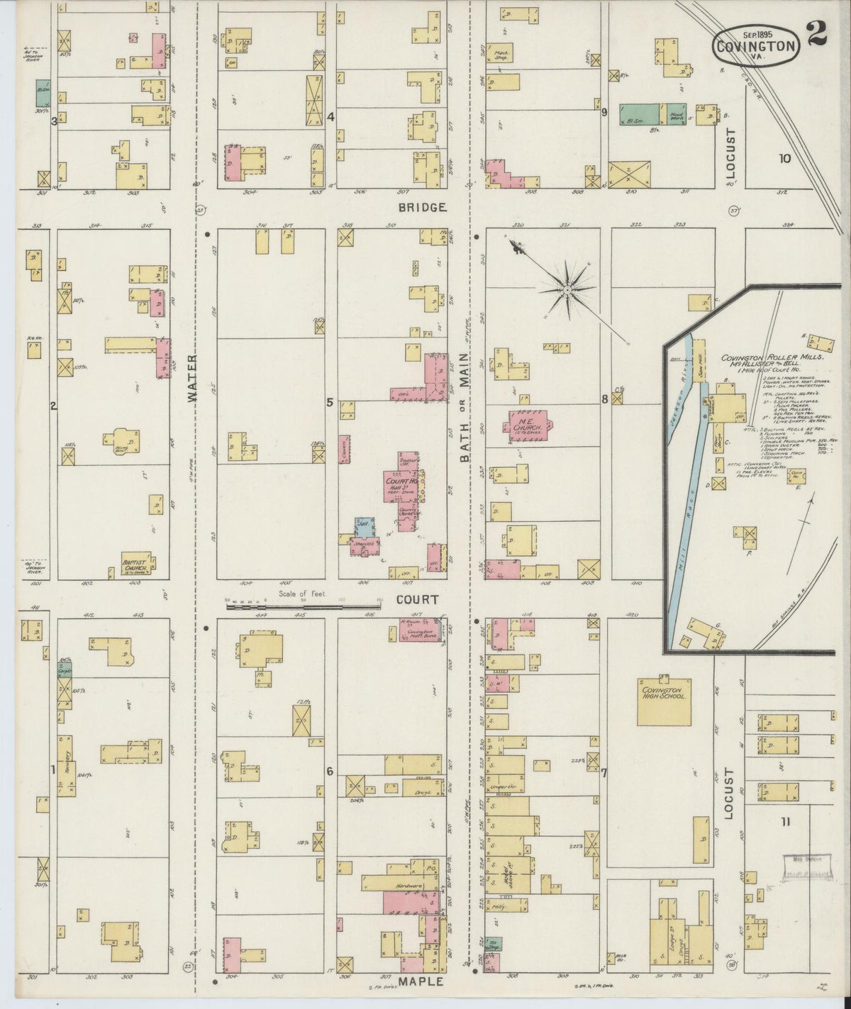 Sanborn Fire Insurance Map from Covington, Independent Cities, Virginia (1895), Sheet #0002 - Complete Map Set gallery image, historic Sanborn map, vintage wall art, Virginia Virginia