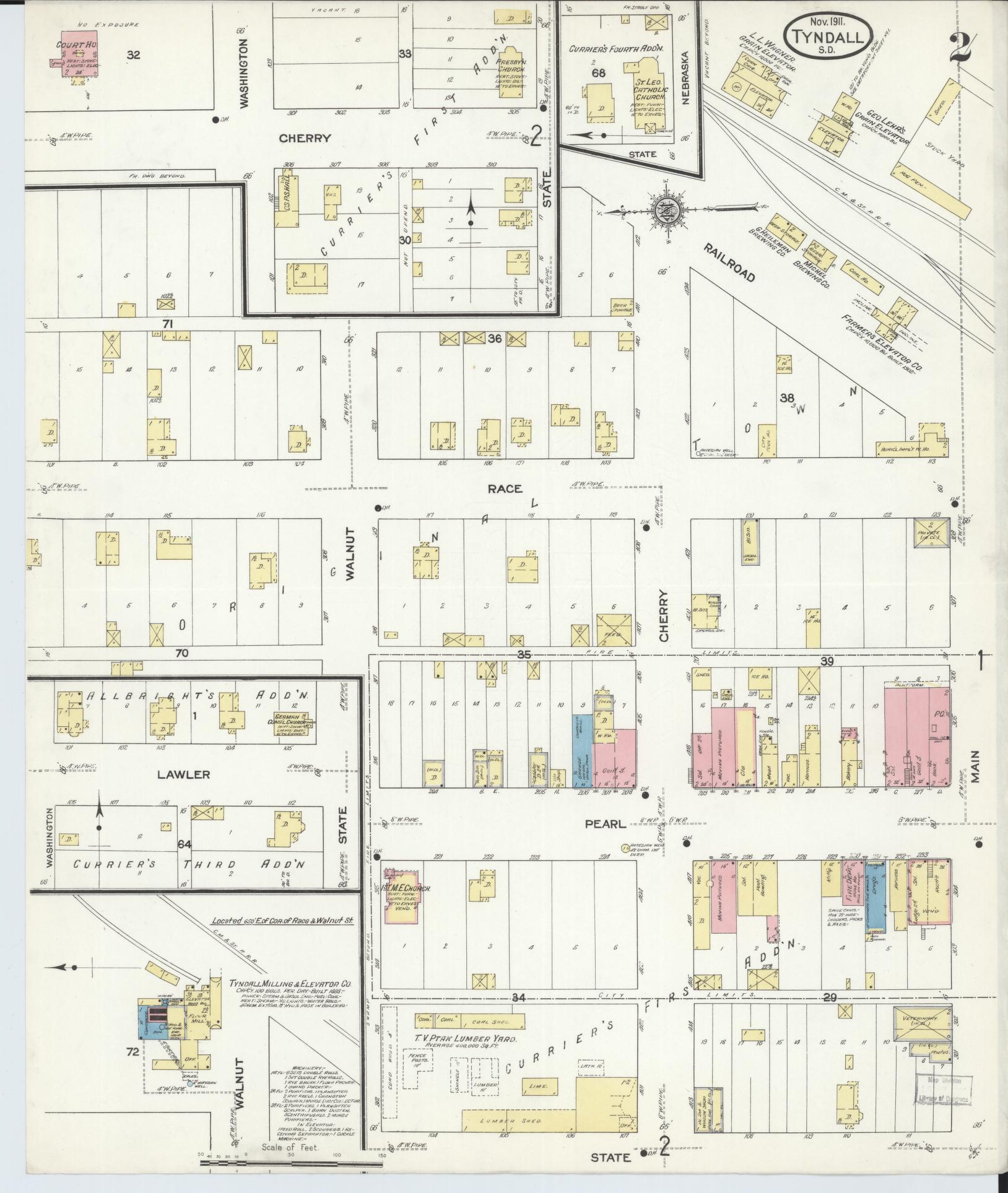 Sanborn Fire Insurance Map from Tyndall, Bon Homme County, South Dakota (1911), Sheet #0002 - Historic Sanborn Fire Insurance Map Print, vintage old map wall art, antique decor, genealogy gift, South Dakota South Dakota map