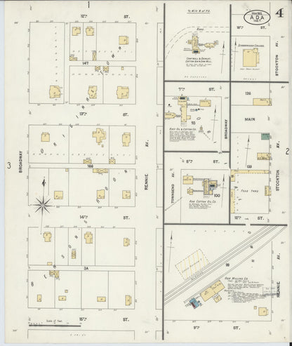 Sanborn Fire Insurance Map from Ada, Pontotoc County, Oklahoma (1902), Sheet #0004 - Complete Map Set gallery image, historic Sanborn map, vintage wall art, Oklahoma Oklahoma