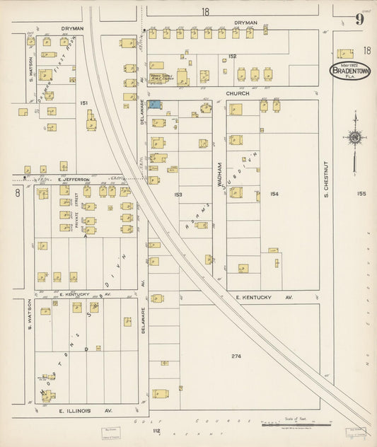 Sanborn Fire Insurance Map from Bradentown, Manatee County, Florida (1922), Sheet #0009 - Historic Sanborn Fire Insurance Map Print, vintage old map wall art, antique decor, genealogy gift, Florida Florida map