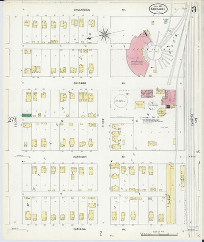 Sanborn Fire Insurance Map from Kankakee, Kankakee County, Illinois (1907), Sheet #0003 - Historic Sanborn Fire Insurance Map Print, vintage old map wall art, antique decor, genealogy gift, Illinois Illinois map