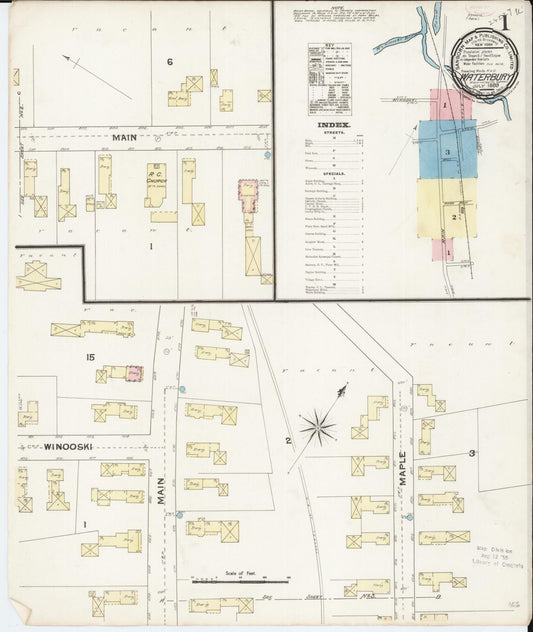 Sanborn Fire Insurance Map from Waterbury, Washington County, Vermont (1889), Sheet #0001 - Complete Map Set gallery image, historic Sanborn map, vintage wall art, Vermont Vermont