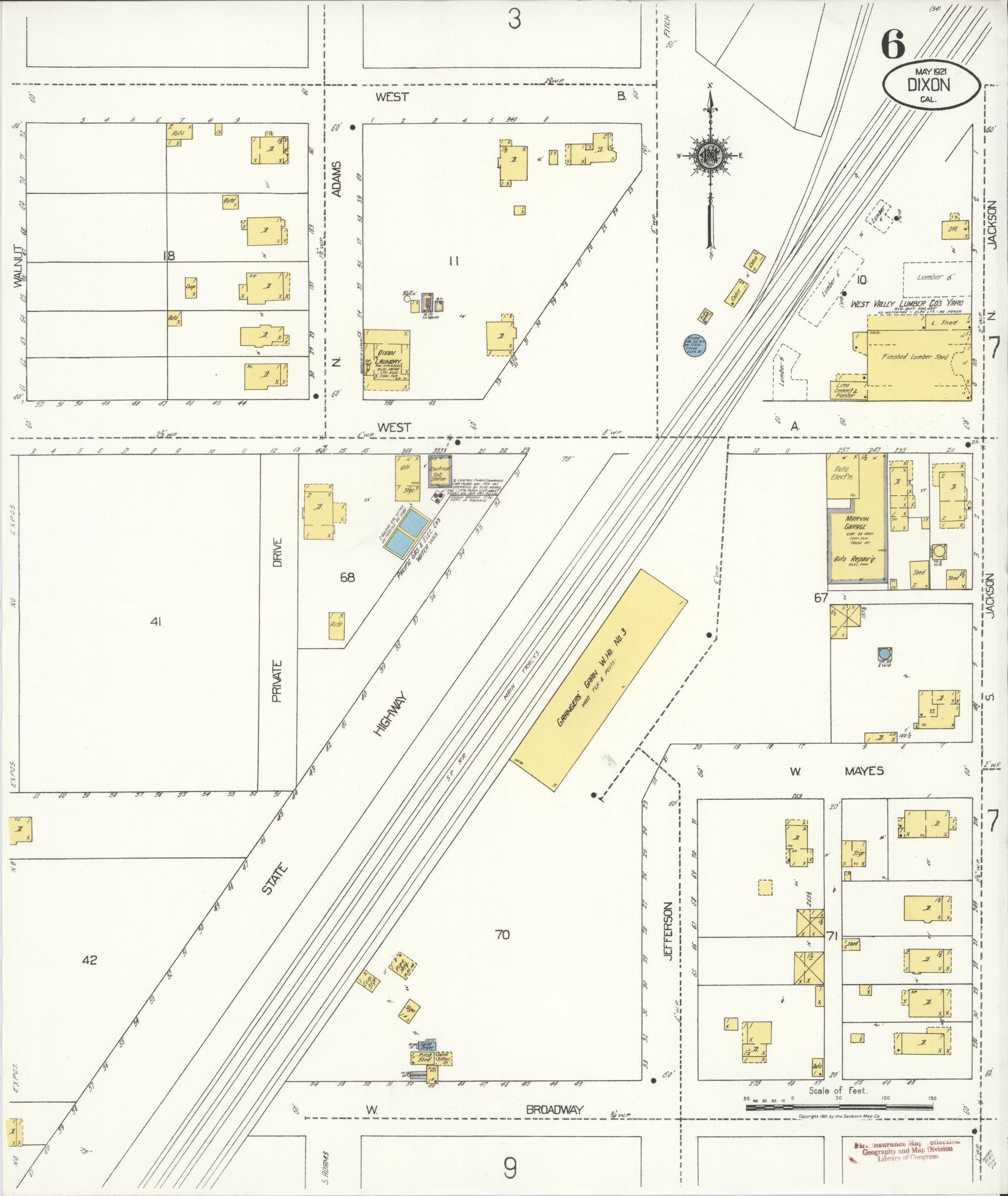 Sanborn Fire Insurance Map from Dixon, Solano County, California (1921), Sheet #0006 - Historic Sanborn Fire Insurance Map Print, vintage old map wall art, antique decor, genealogy gift, California California map