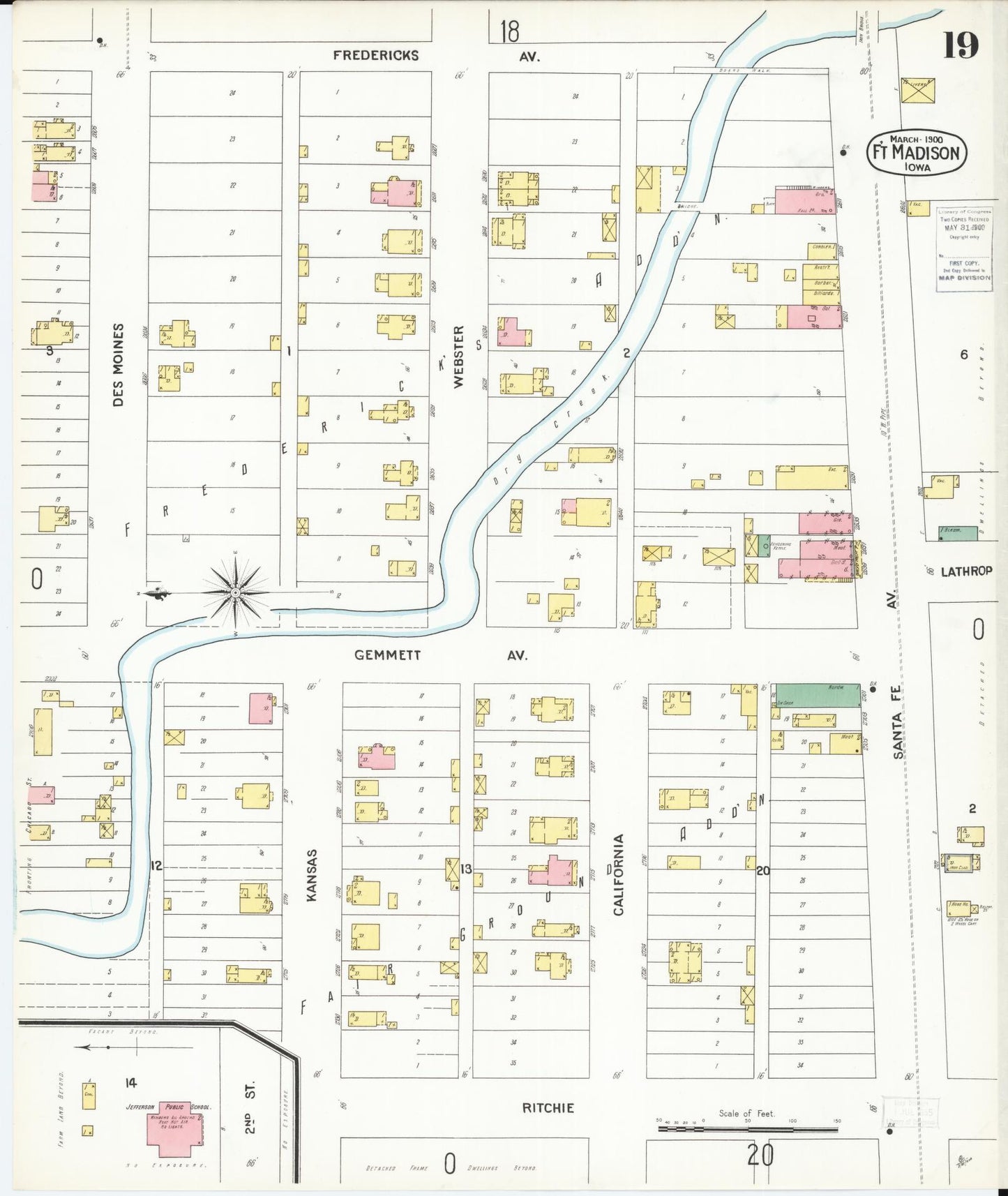 Sanborn Fire Insurance Map from Fort Madison, Lee County, Iowa (1900), Sheet #0019 - Historic Sanborn Fire Insurance Map Print, vintage old map wall art