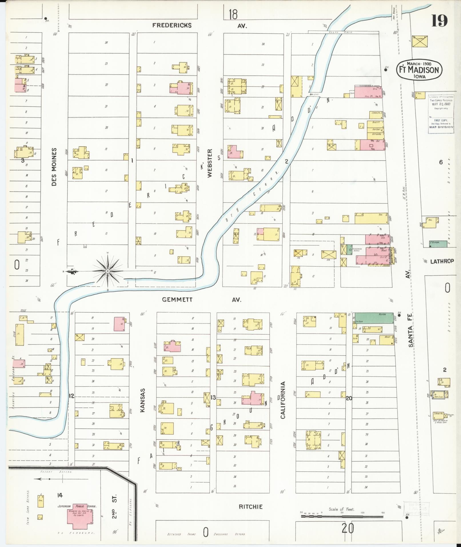 Sanborn Fire Insurance Map from Fort Madison, Lee County, Iowa (1900), Sheet #0019 - Historic Sanborn Fire Insurance Map Print, vintage old map wall art
