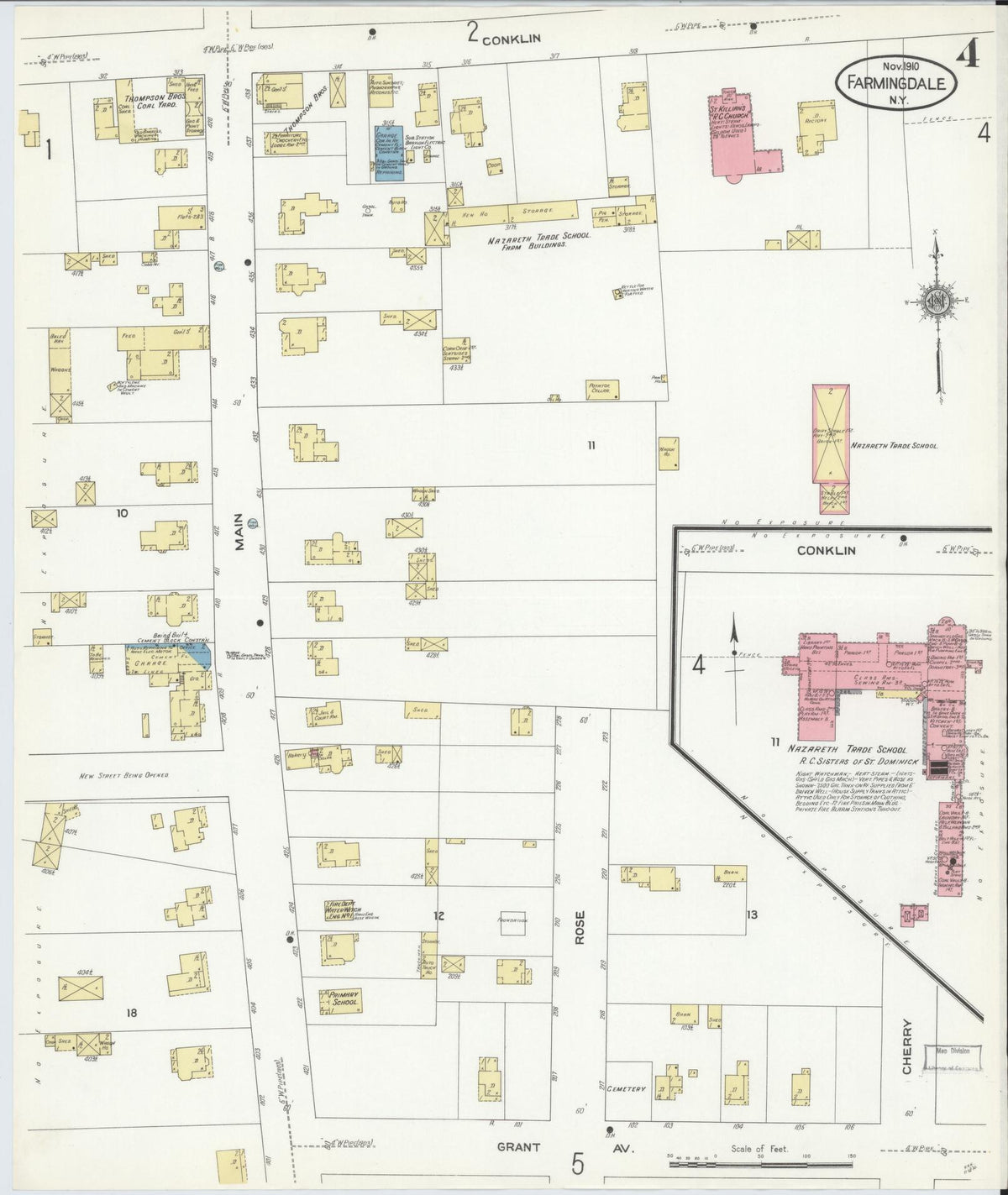 Sanborn Fire Insurance Map from Farmingdale, Nassau County, New York (1910), Sheet #0004 - Historic Sanborn Fire Insurance Map Print, vintage old map wall art, antique decor, genealogy gift, New York New York map