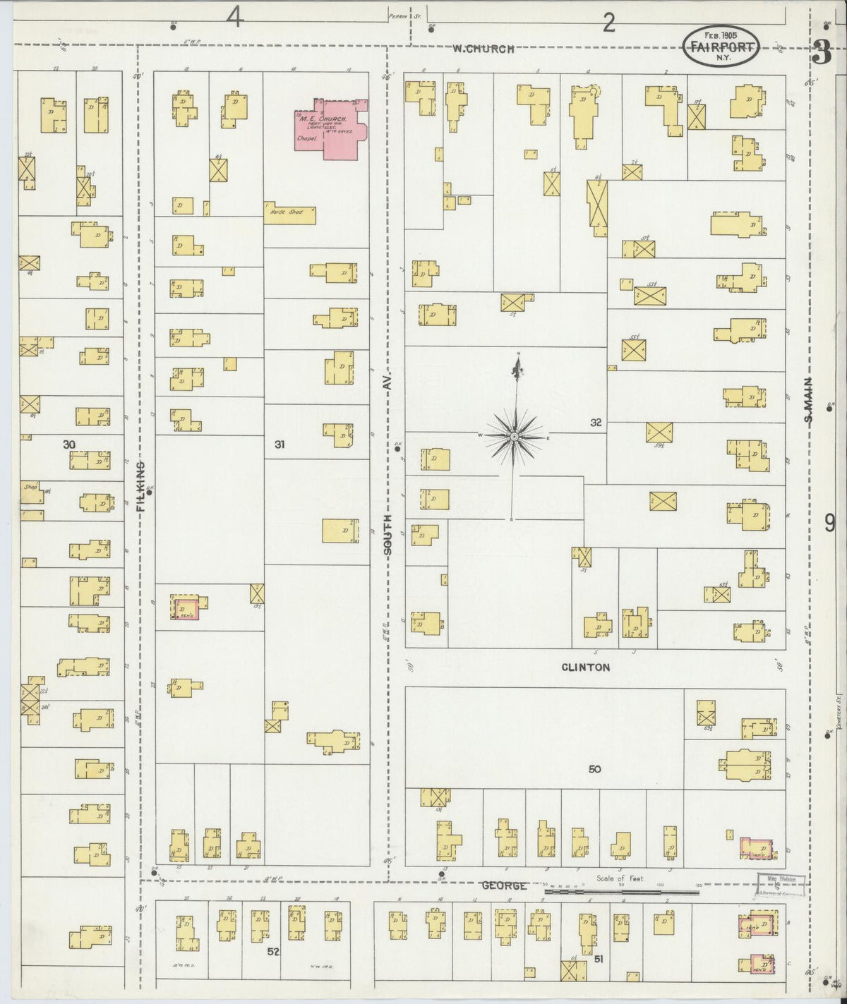 Sanborn Fire Insurance Map from Fairport, Monroe County, New York (1905), Sheet #0003 - Historic Sanborn Fire Insurance Map Print, vintage old map wall art, antique decor, genealogy gift, New York New York map