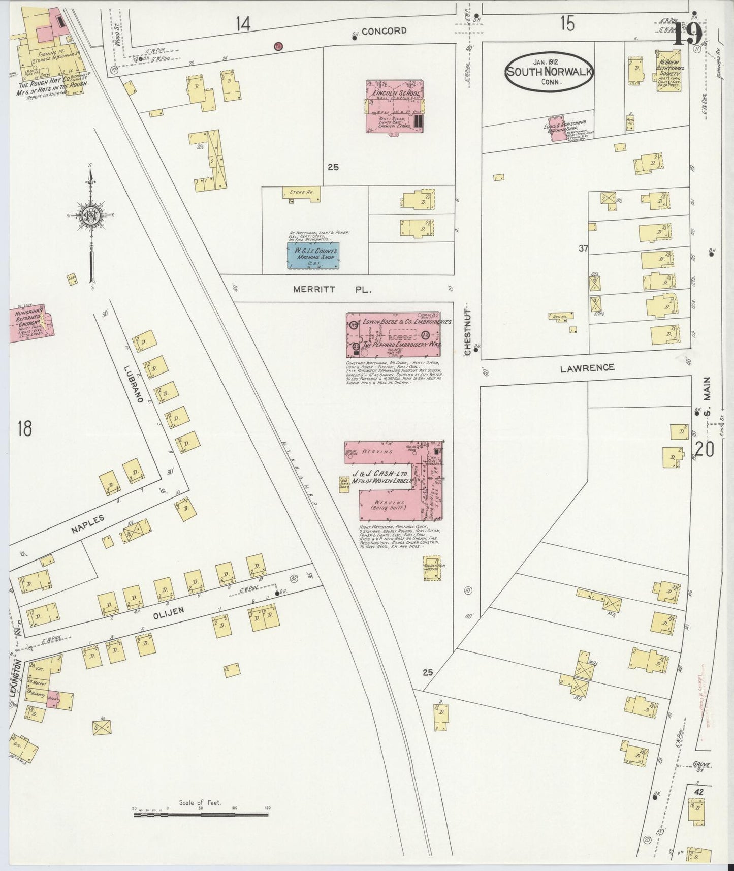 Sanborn Fire Insurance Map from South Norwalk, Fairfield County, Connecticut (1912), Sheet #0019 - Complete Map Set gallery image, historic Sanborn map, vintage wall art, Connecticut Connecticut