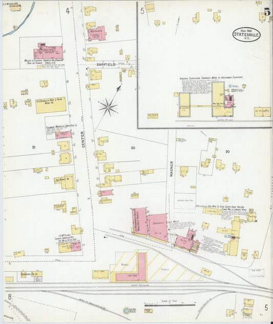 Sanborn Fire Insurance Map from Statesville, Iredell County, North Carolina (1905), Sheet #0005 - Historic Sanborn Fire Insurance Map Print, vintage old map wall art, antique decor, genealogy gift, North Carolina North Carolina map