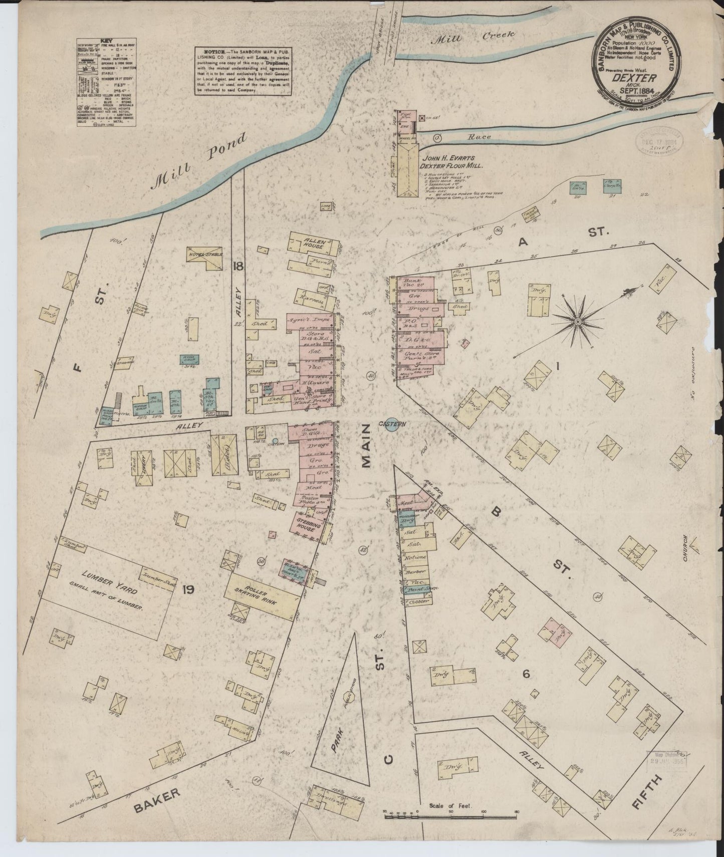 Sanborn Fire Insurance Map from Dexter, Washtenaw County, Michigan (1884), Sheet #0001 - Historic Sanborn Fire Insurance Map Print, vintage old map wall art, antique decor, genealogy gift, Michigan Michigan map